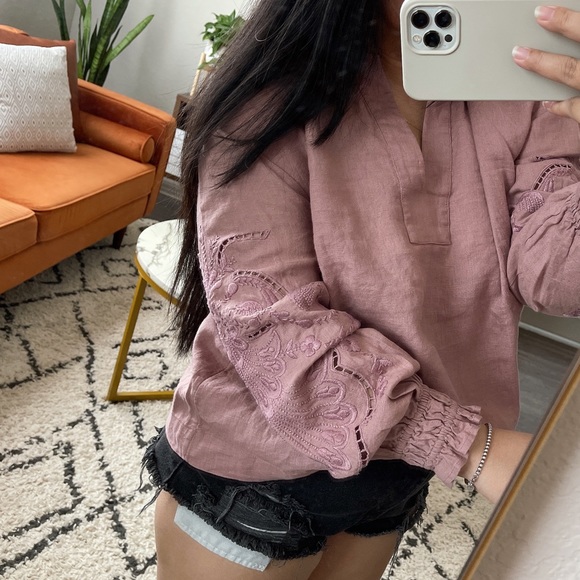 Frye The Poet Oversized Embroidered Linen Blouse - Picture 4 of 8